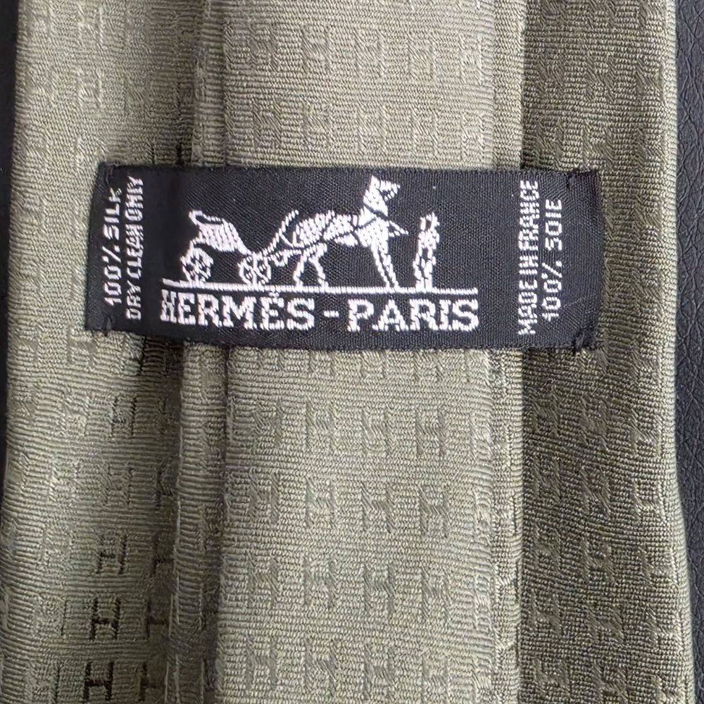 Authentix Hermes - Paris Olive Green Textured Men's Tie - Picture 4 of 5